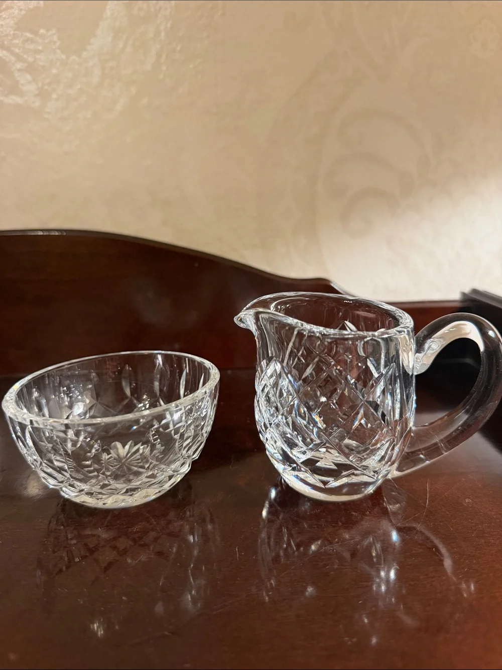 Waterford Clear Crystal Cut Creamer and Sugar Bowl Set